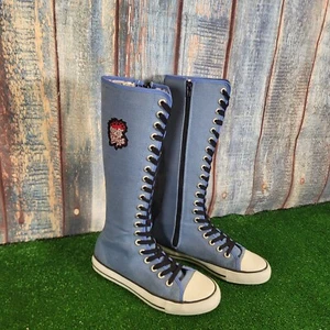 Cover Your Bones Raro Bajo La Rodilla Cremallera Lateral Con Cordones Tenis Botas Reino Unido 6 Azul - Imagen 1 de 9