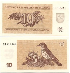 Lithuania _ 10 Talonas 1992 aUNC / UNC P. 40 Lemberg-Zp - Picture 1 of 1