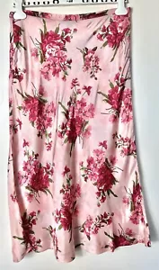 ISABEL DE PEDRO MR CAT Pink Bias Cut Satin Flowers Midi Skirt Size UK 14 - Picture 1 of 5