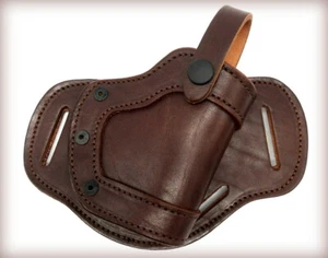 Right Hand SIDE or SMALL OF BACK OWB Dark Brown Leather Belt Holster - CHOOSE - Picture 1 of 7