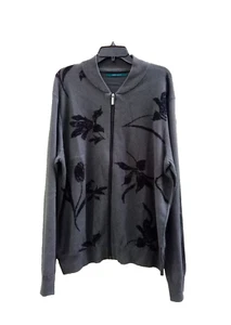 PERRY ELLIS JAPANESE FLORAL BLOOM GRAPHIC PRINT ZIP UP CARDIGAN - Picture 1 of 9