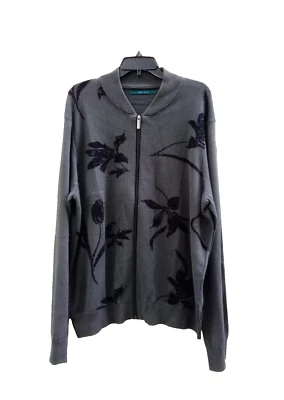 PERRY ELLIS JAPANESE FLORAL BLOOM GRAPHIC PRINT ZIP UP CARDIGAN - Image 1 of 4