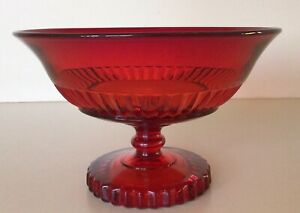 Vintage  RUBY RED GLASS COMPOTE ~ 7”  X  4 1/4” ~ Paden City Glass (?)