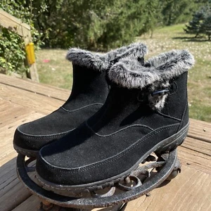 KHOMBU Womens Size 8M GRACIE black Suede Boots Faux Fur Lined Trim Zip - Picture 1 of 9