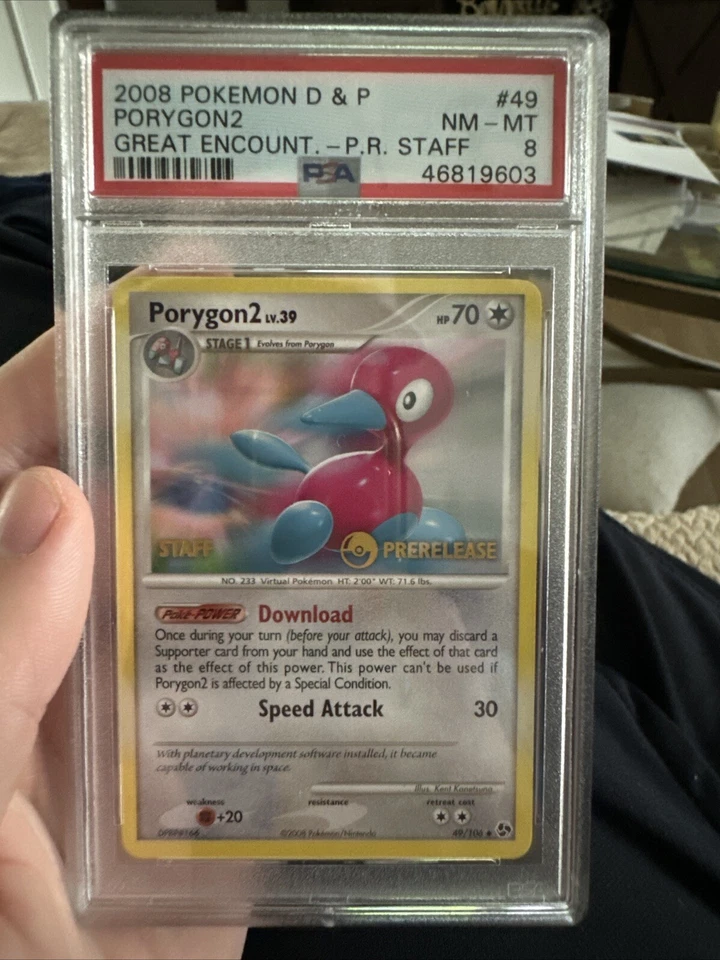 2008 POKEMON PORYGON2 NON HOLO STAFF PRERELEASE #49 DP GREAT ENCOUNTER PSA 8 - Image 1 of 1