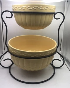 Home & Garden Stoneware Bowls Serving Mixing 2 Bowls With Stand Country - Picture 1 of 11