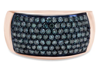 1.10 Ct Blue Real Diamond Mens Band Ring Rhodium Plated � Sterling Silver - Image 1 of 4