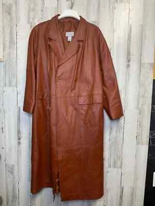 Womens Via Accenti Vintage Size 2X Leather Trench Coat - Picture 1 of 6