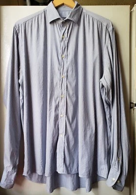 ETRO Milano дизайнер классический серый белая полоса платье рубашка 43 15 1/2 34 35 - Изображение 1 из 4