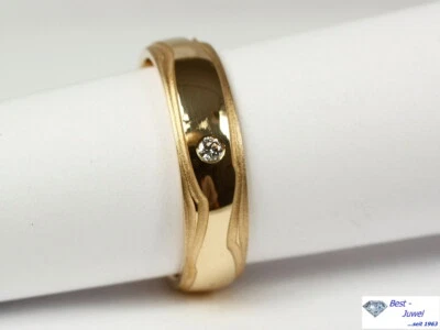 Classique Bague En 585 or Jaune 14 Carat Mat Brillant 1 0,03 CT Solitaire - Photo 1/3