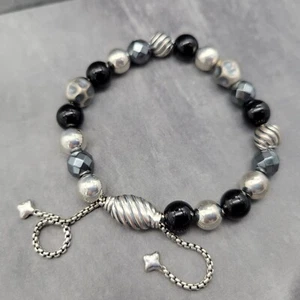 Brazalete David Yurman Ónix Negro 8mm Plata Esterlina Elementos Cuentas Hematita - Imagen 1 de 6