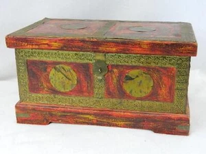 VTG Indian Storage Box, Dowry Box Storage Chest, Brass Inlay Trunk Made in INDIA - Picture 1 of 1