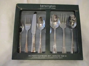 Kensington home 45 Piece Stainless Steel Flatware set, Euro Bead Service for 8 - Picture 1 of 6