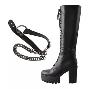 Botas de combate Onlymaker con cordones a la rodilla altas bloque tacón alto plataforma zapatos de caballero - Imagen 1 de 24