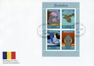 Disney Stamps Chad 2019 FDC Dumbo Elephants Cartoons Animation 4v M/S - Picture 1 of 1