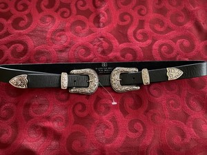 NWOT B-LOW THE BELT Bri Bri Black Leather Silver Western Double Buckle Medium