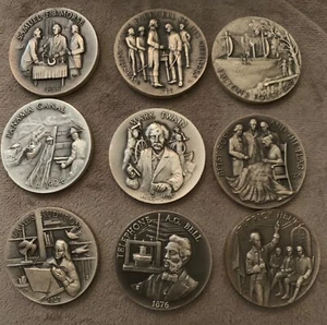 9 MONEDAS DE MEDALLA LONGINES Pan Canal Washington Twain Morse Bell Betsy Ross Audubon - Imagen 1 de 2