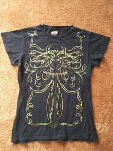 Women's Harley Davidson Motorcycle T-Shirt Black Gold Terre Haute IN Size Large - Picture 1 of 6