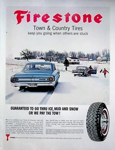 1964 Firestone Town Country Tires Vintage 60s Print Ad Guaranteed Thru Ice Snow - Picture 1 of 1