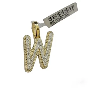 Real Diamond W initial Alphabet charm pendant 10k Yellow Gold ,Letter, AUTHENTIC - Picture 1 of 6