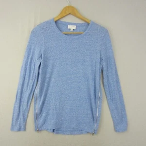 Witchery Top Womens Small 10 Blue Linen Stretch Pullover Tee Shirt T-Shirt Zip - Picture 1 of 14