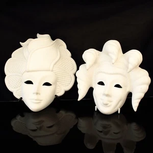 Venetian Carnival Masks Pair Unglazed White - Picture 1 of 16