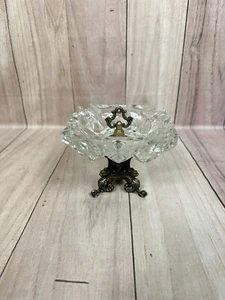 Vintage 1950s Brass Crystal Glass Ashtray W/ Tripod Dragon Base - Made in Italy - Picture 1 of 12