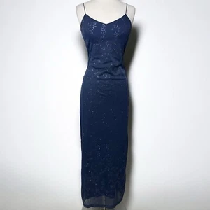 VTG City Triangles Y2K Maxi Dress Size M Glitter Mesh Whimsigoth 90s Vamp Prom - Picture 1 of 13