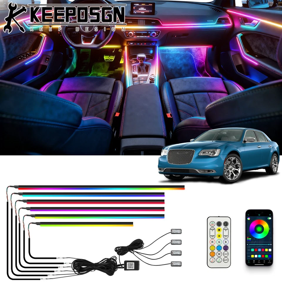 For Chrysler 6 in 1 Car Interior LED Light Strips Kit RGB Neon Multi Color APP Foto 1 de 4