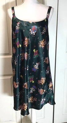 Vintage Looney Tunes Mujer’s 1X Lencería Verde Satén Vestido de Noche Navidad Sin Mangas Foto 1 de 4