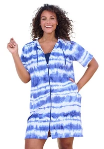 Swim 365 Women's Plus Size Hooded Terry Swim Cover Up - Picture 1 of 19