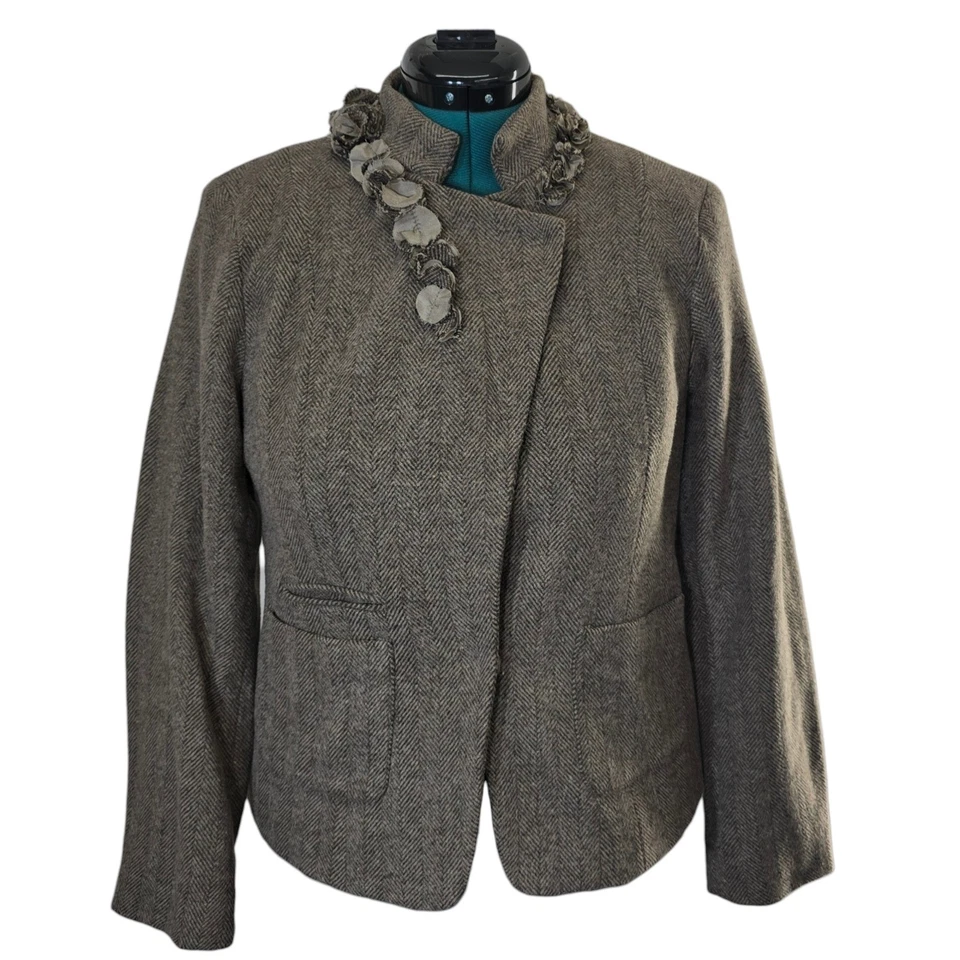 Blazer Mujer Tweed Cuello Floral Patrón Espiga Chaqueta-SIN ETIQUETA TALLA Foto 1 de 4