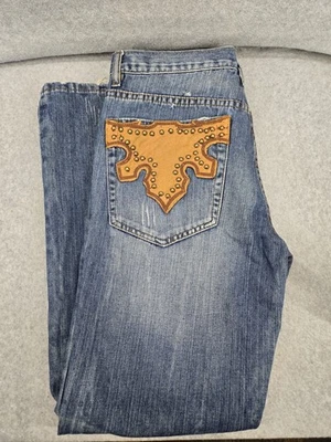 Vintage Request Jeans Men 34X30 Blue Denim Embroidered Y2K 90s Skater Studs - Image 1 of 4