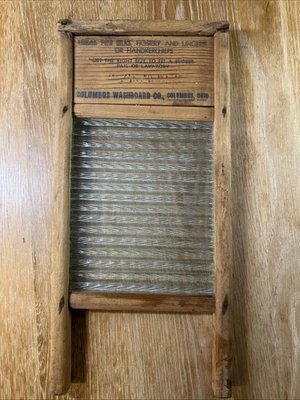 Vintage Columbus Washboard Co. Dubl Handi 18" Wood & Glass Travel Washboard - Image 1 of 4