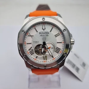 Bulova Marine Star Silver Dial Orange Silicone Strap Men's WATCH 98A226 -A GRADE - Picture 1 of 7
