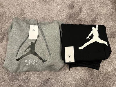 Conjunto de terno com capuz Nike Air Jordan Jumpman calça jogger de lã cinza/preto tamanho. Grande - Imagem 1 de 3