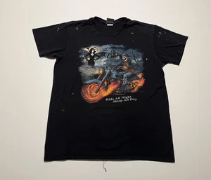 Camisa Harley Davidson Paseo Toda la Noche Ghost Rider Dormir Todo el Día Halloween Calavera - Imagen 1 de 7