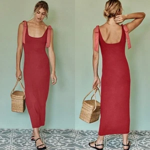 NWT Summersalt Womens Soft Ribbed Tie Shoulder Sleeveless Maxi Dress Pink Medium - Picture 1 of 8