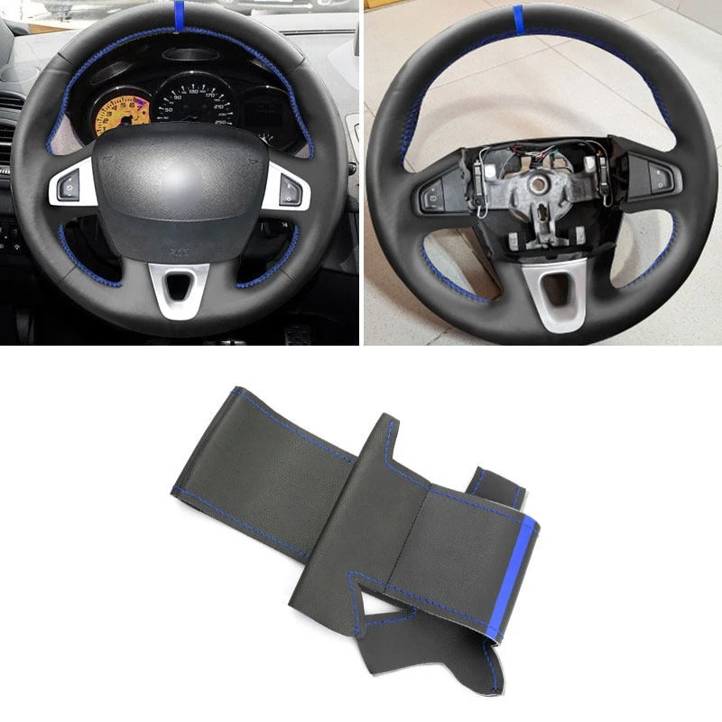 DIY Blue-strip Leather Steering Wheel Cover For Renault Fluence (ZE) 2009-2015 - Image 1 of 4