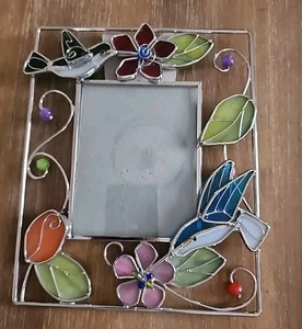 Handgefertigte Buntglas 3D Kolibri Blumen 9 1/4 × 7 1/4 in Splitter Multico - Bild 1 von 22