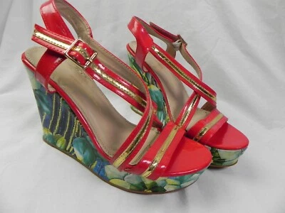 Tacones de cuña con plataforma de cuero floral rojo Giuseppe Zanotti talla 41 YY268-8 41 Foto 1 de 4