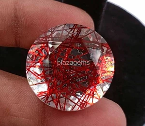 Red Rutilated Quartz 60 Ct Certified Round Cut Loose Gemstone 25x25mm 4OUH - Picture 1 of 8