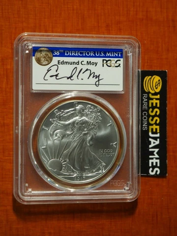 2017 SILVER EAGLE PCGS MS70 EDMUND MOY HAND SIGNED FIRST DAY OF ISSUE LABEL Cover