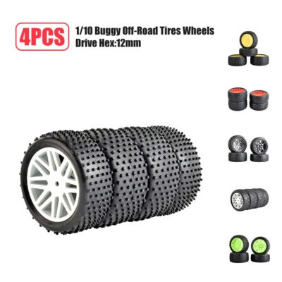 4pcs RC 1/10 Racing Tires and Wheels 12mm Hex For Tamiya  HPI HSP Off Road Car - Image 1 of 4