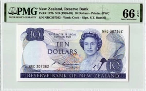 New Zealand ND (1985-89) P-172b PMG Gem UNC 66 EPQ 10 Dollars - Picture 1 of 2