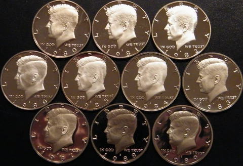 1980~ 1989 S PROOF Kennedy Half Dollar Coins 10 Coins from US Proof Sets Cover