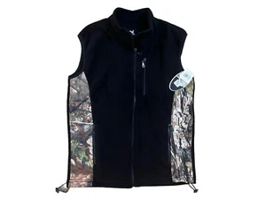 $48 NWT MEDIUM MEN Mossy Oak Camo Performance Fleece Full Zip Vest Black - Picture 1 of 4