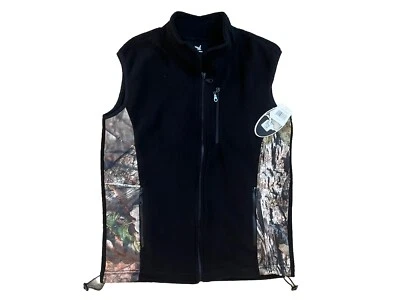 $48 NWT MEDIUM MEN Mossy Oak Camo Performance Fleece Full Zip Vest Black - Image 1 of 4