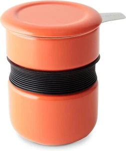 FORLIFE Curve Asian Style Tea Cup with Infuser and Lid 12 ounces, Carrot - Picture 1 of 1