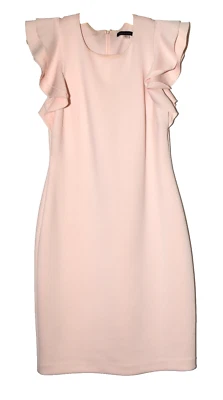 Tommy Hilfiger Pale Pink Draping Double Ruffle Sleeves Stretch Dress Size 6 - Image 1 of 4